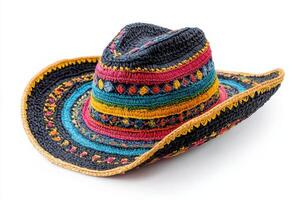 Vibrant Colorful Embroidered Straw Cowboy Hat photo