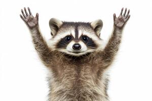Playful Raccoon with Raised Paws photo
