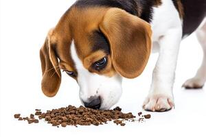 Hungry Beagle Puppy Eats Dog Food photo