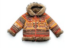 Vibrant Ethnic Print Jacket with Fur Trim photo