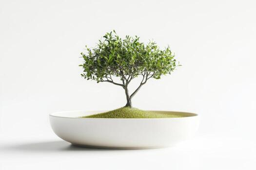 Miniature Bonsai Tree in Elegant White Pot photo