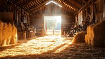 Rustic Barn Interior with Golden Hay photo