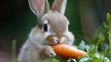 Adorable Baby Bunny Eating a Carrot photo