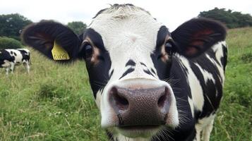 Close-up of a Curious Cow in a Lush Meadow photo