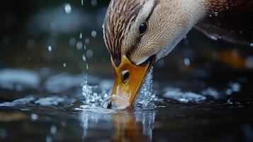 A Majestic Mallard Drinks Water photo