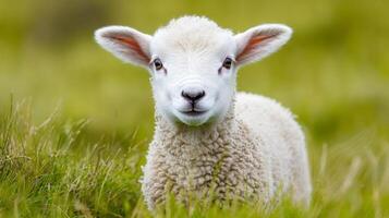 Adorable Baby Lamb in a Lush Meadow photo