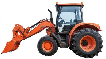 Orange Tractor with Excavator Attachment - Powerful Farm Machinery photo