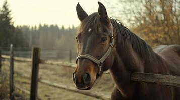 Majestic Brown Horse in a Peaceful Countryside Setting photo