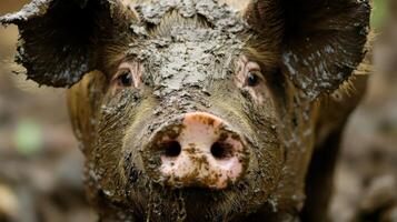 Muddy Pig Close-up Portrait photo