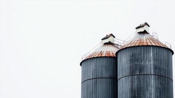 Rustic Grain Silos Under a Pale Sky photo