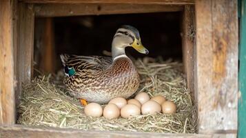 Duck Sitting on Nest with Eggs photo