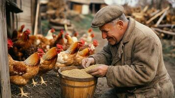 Rural Farmer Feeding Chickens photo