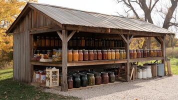Rustic Wooden Shed Filled with Preserved Food photo
