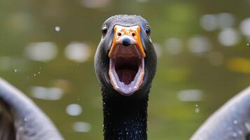 Close-up of a Goose with Open Mouth photo