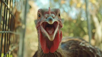 Close-up of a Turkey in a Cage photo