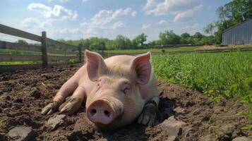 Peaceful Pig in a Sunny Farm Setting photo