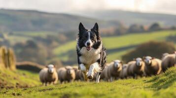 Border Collie Herding Sheep in Scenic Rural Landscape photo
