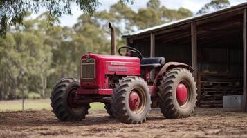 Vintage Red Tractor in a Rural Setting photo