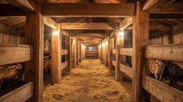 Antique Wooden Barn Interior with Cattle photo