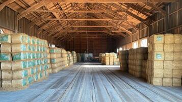 Hay Bales Stored in a Large Barn photo