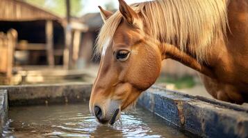 Stunning Horse Drinking Water at a Rustic Farm photo