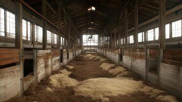 Old Wooden Barn Interior with Hay photo