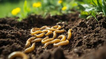 Closeup of Earthworms in Soil photo