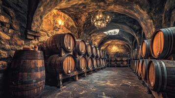 Majestic Wine Cellar with Wooden Barrels photo