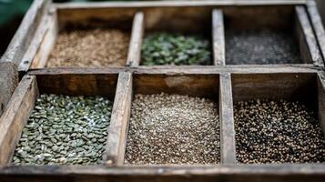 Assorted Seeds in Wooden Box photo