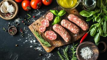 Delicious Sliced Sausages with Fresh Herbs photo