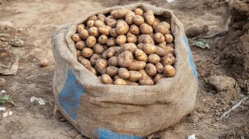 Freshly Harvested Potatoes in a Burlap Bag photo