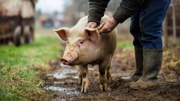 Farmer Caring for a Pig in a Rural Setting photo