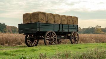 Vintage Hay Cart in a Golden Field photo