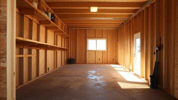 Empty Wooden Garage Under Construction photo