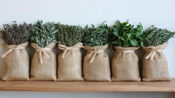 Rustic Herb Bundles in Burlap Bags photo