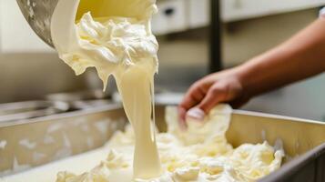 Creamy Dairy Mixture Pouring into Container photo