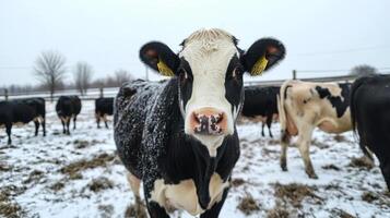 Close-up of a Cow in a Snowy Winter Landscape photo