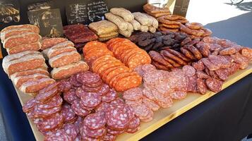 Assortment of Sliced Meats at a Market photo