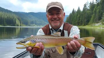 Proud Angler with a Magnificent Trout Catch photo