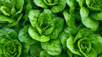Close-up of Fresh Green Lettuce Leaves photo