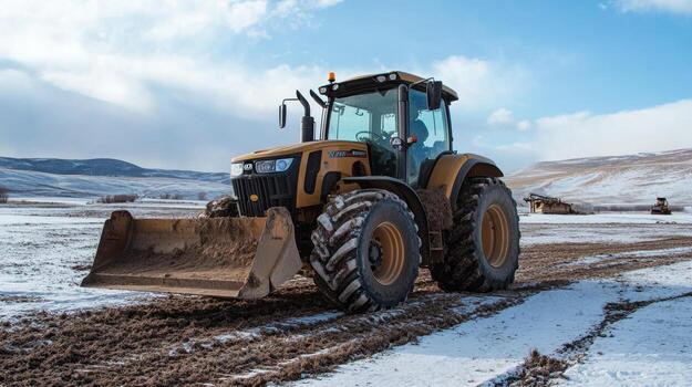Powerful Tractor Working in Snowy Field photo