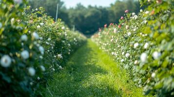 A Row of Blooming Roses in a Garden photo
