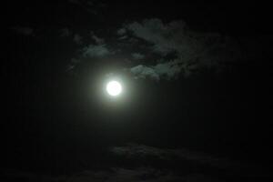 The moon is shining brightly in the dark sky photo