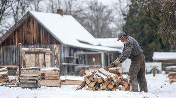 Winter Wood Chopping Scene photo
