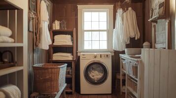 Charming Vintage Laundry Room with Wooden Accents photo