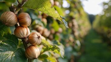 Hazelnut Harvest. Ripe Hazelnuts on the Branch photo