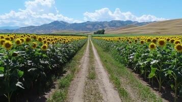 Sunflowers Field Roadway Landscape Scenic View photo