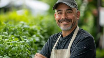 Smiling Chef in a Garden Setting photo