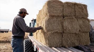 Hay Bales Stacked on a Truck - Hard Work in the Field photo
