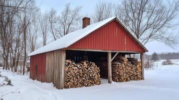 Charming Red Barn in Winter Wonderland photo